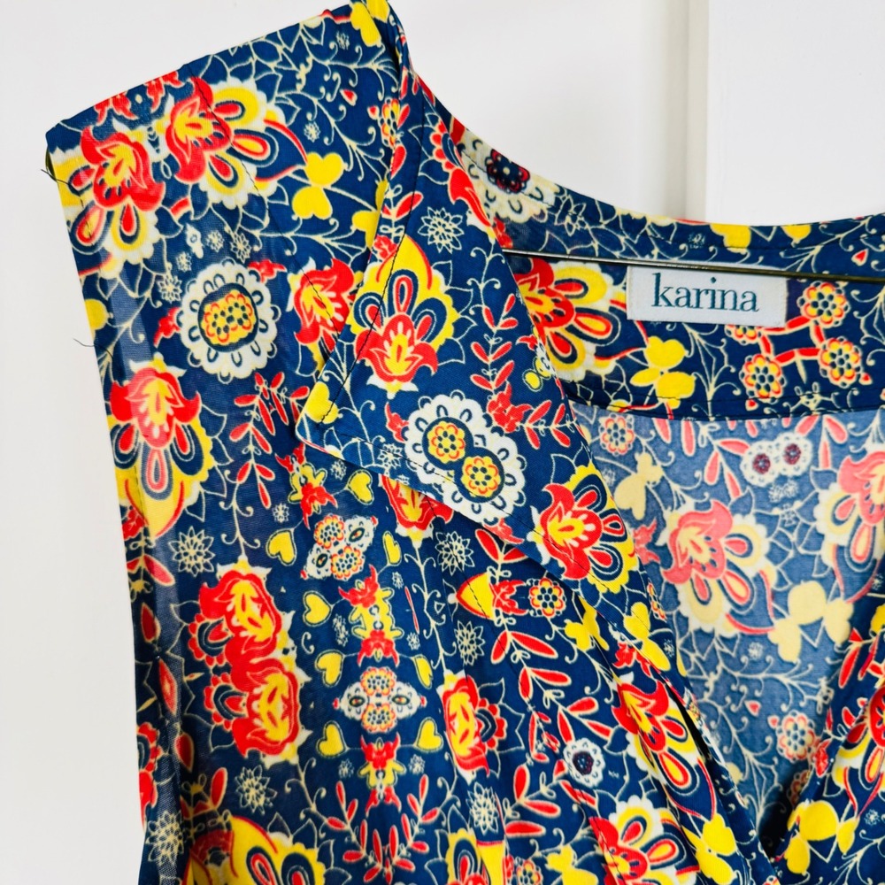 Karina l Floral Paisley Sleeveless Midi Dress Navy Blue Red Yellow Wrap Top SS - Picture 5 of 5